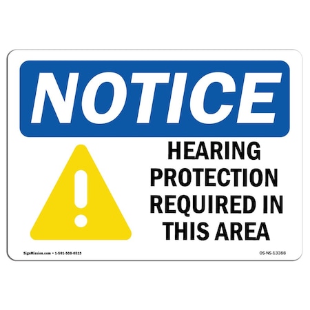 Signmission OSHA, Hearing Protection Required With Symbol, 5in X 3.5in Decal, 10PK, OS-NS-D-35-L-13388-10PK OS-NS-D-35-L-13388-10PK